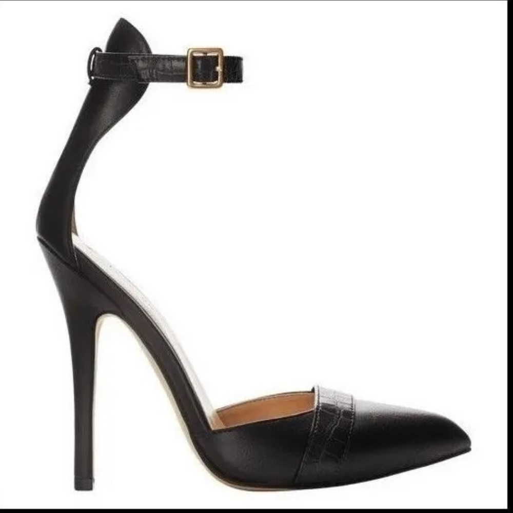 NIB ALTUZARRA For Target Ankle Strap Heels Shoe In Black Faux Leather Size 8.5